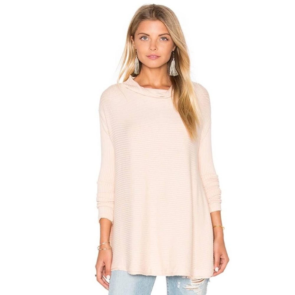 Free People We the Free Lover Pink Ribbed Mock Neck Open Back Knit Top